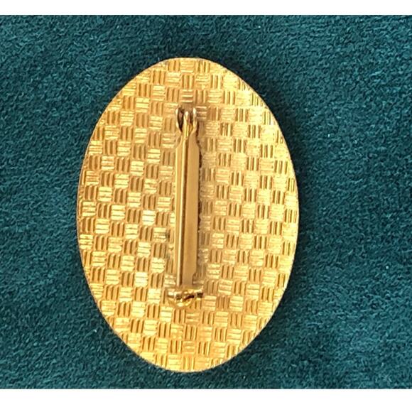 Vintage Cloisonné Enamel Pink Red Oval Floral Brooch Pin - Picture 3 of 6